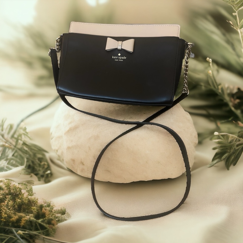 Kate Spade Baldwin Street Angelica Black & Beige Crossbody Bag With Bow